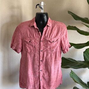 Armani Exchange Linen Pink Button Down Shirt